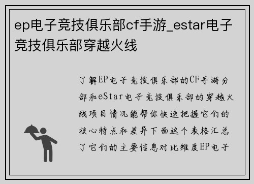 ep电子竞技俱乐部cf手游_estar电子竞技俱乐部穿越火线